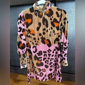 Anthropologie Velvet Tan/Pink Leopard Dress